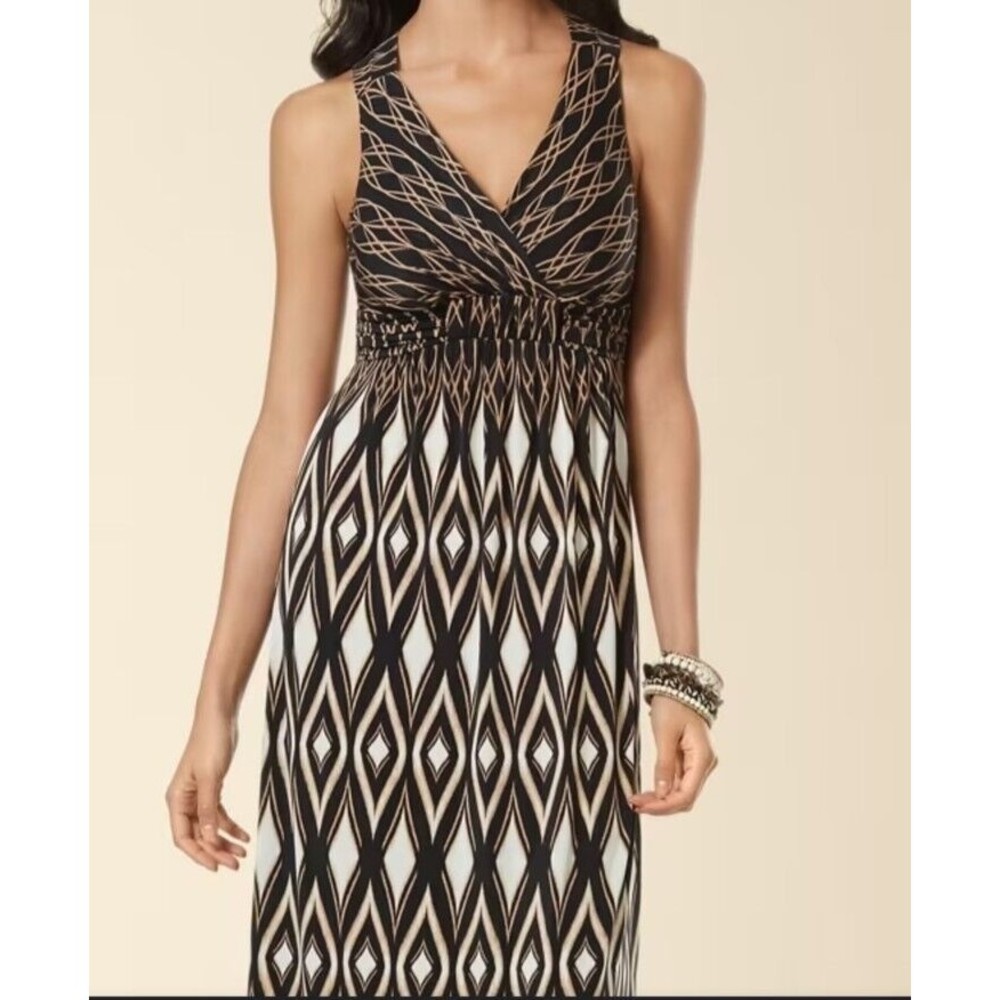 Soma Dress Size Small Maxi Cross Strap Desire Solstice Ikat Stretch Ruched Band